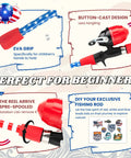 Kids Telescopic Fishing Pole Set With Spincast Reel Net Bucket Tackle Box And Travel Bag Portable Starter Kit For Boys And Girls Patriotic American Flag Theme Perfect 4th Of July Gift For Youth layout.