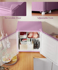Slick 1.1 Cu Ft Compact Countertop Upright Freezer Featuring Smooth Temperature Dial And Handy Removable Shelf In Vibrant Pink with reversible door.