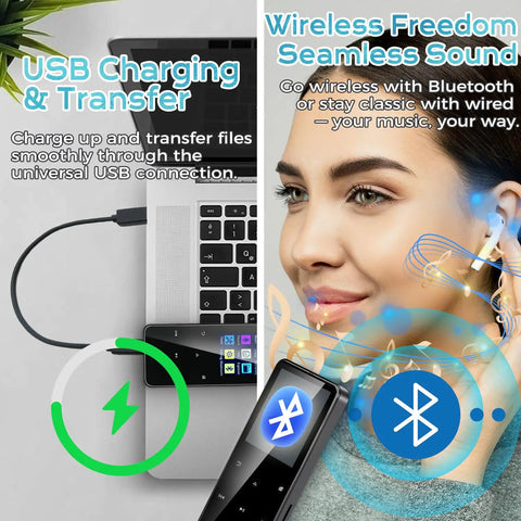 80GB Bluetooth MP3 Player With HiFi Sound Portable Music Player for on the go USB charging and wireless sound features