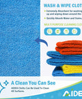 Pro Grade Heavy Duty Microfiber Cleaning Cloths 800 Pack Ultra Absorbent Rags shown stacked in blue, orange, yellow for multi-use cleaning