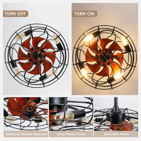 Dope Farmhouse Style Ceiling Fan With Light And Remote Control Enclosed Caged 8 Blade Ceiling Fan With LED Bulbs On Off