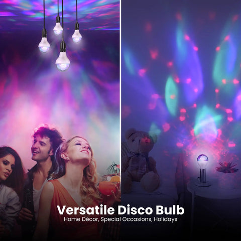 A23 Multi Color Rotating Disco LED Light Bulb With Diamond Lens Color Changing Effect For Lit Party Vibe And Kids Room Decor, E26 Base