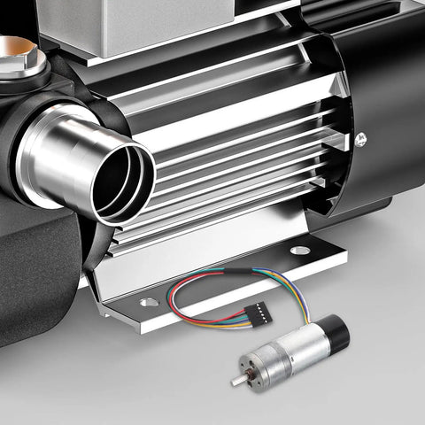Heavy Duty Electric Micro Geared Motor With Serious Torque And Tough Metal Build Serving Butter Smooth Low RPM Spins For Fan Mods And Quick Gearbox Swaps You Seriously Cannot Live Without, showcasing silver gearbox and wires.