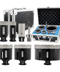 DT-DIATOOL diamond core drill kit with five bits (25/35/51/65/102 mm) and 25 mm finger bit in metal carrying case