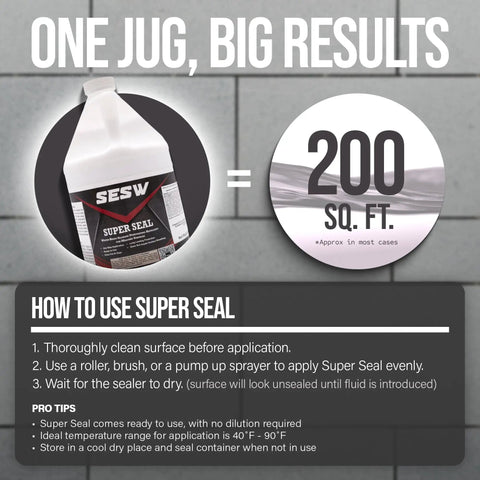 Heavy Duty Water Based Siloxane Concrete Sealer in jug, covers 200 sq ft, easy application for tough block protection.