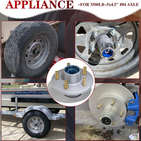 Collage of Two Pack Galvanized Trailer Idler Hub Kits 5 On 4.5 In 5 Lug 5x4.5 Pre Installed And Lubricated For 3500 Lbs Axles