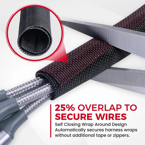 Braided Wire Loom Kit For Automotive Wires One Half Inch Split Cable Sleeve Mesh Protector with overlap view