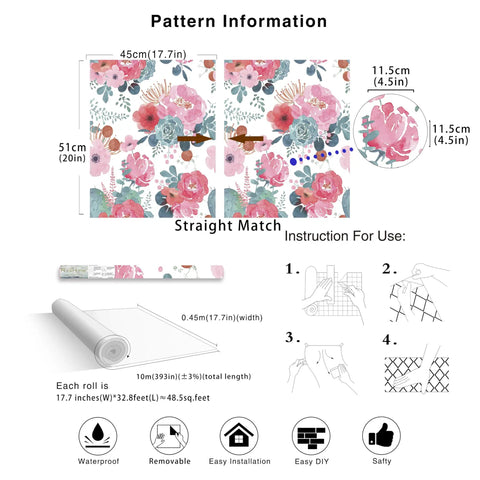 White Watercolor Peony Peel And Stick Wallpaper For Nursery And Bedroom Removable Vinyl Contact Paper details and instructions