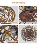 Rattan decoration and antique wood fan blades on caged ceiling fan with lights for farmhouse vibe, low profile flush mount