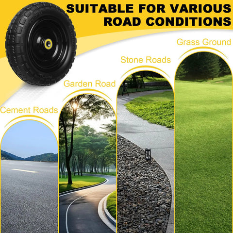 13 Inch Flat Free Tire Set 4.00-6 With Puncture Resistant Polyurethane Foam - Suitable for Various Road Conditions, Garden and Cement