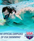 Swimmer wearing Pillow Soft Moldable Silicone Ear Plugs 200 Pair Dispenser For Sleeping Snoring Swimming Travel Concerts And Studying