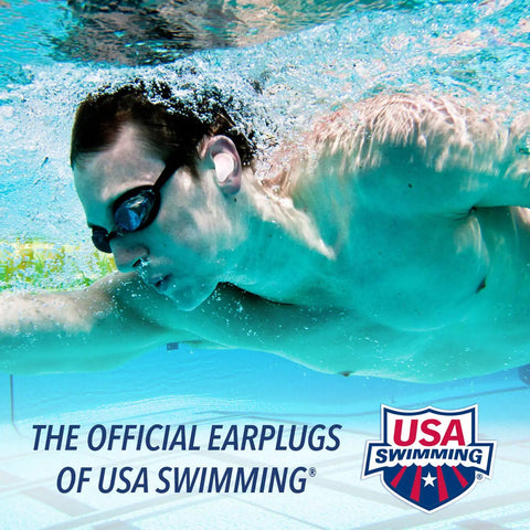 Swimmer wearing Pillow Soft Moldable Silicone Ear Plugs 200 Pair Dispenser For Sleeping Snoring Swimming Travel Concerts And Studying
