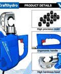 Heavy Hitter 15 Ton Electric Hydraulic Cable Lug Crimping Tool with ergonomic handle and precision molds for efficient wire crimping.