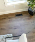 Living room floor with Heavy Duty Boss Grade 4x12 Floor Register Storm Gray Metal Vent Cover for Home Floors with quiet operation.