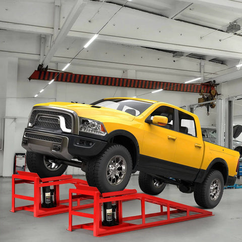 Two Pack Heavy Duty Hydraulic Car Ramps With 11,060 Lbs Capacity Adjustable Lift Height 9.84 To 14.96 Inches Portable Vehicle Ramps For Oil Changes Home Garage Setup And Auto Repair