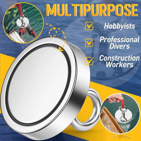Massive 1000 Lb Pull Fishing Magnet for Retrieval and Treasure Finding, 3.54 Inch Diameter in use by lake and beach
