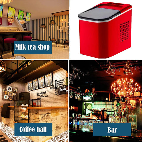 Game Changer Countertop Ice Maker With Self Cleaning Cycle Portable Cube Machine For Kitchen Counters And House Parties in red.