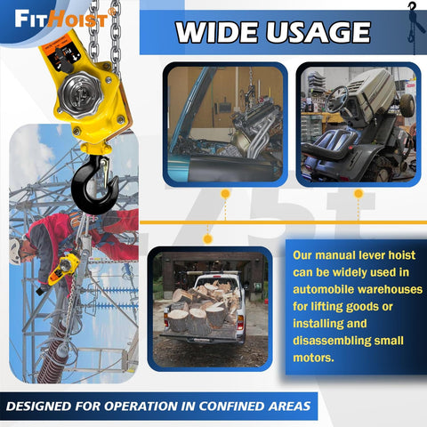 Beefy 3/4 Ton Chain Hoist With 1650 Lb Capacity 10 Ft Lift Manual Lever Hoist Manganese Steel G80 Chain in use for wide tasks