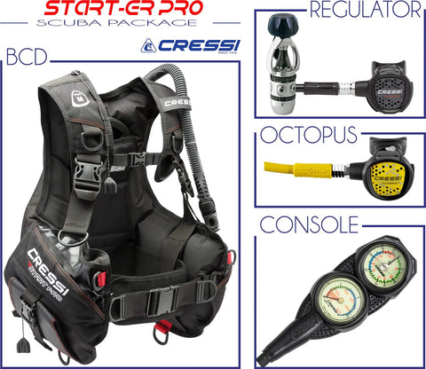 Beginner Diver Starter Pro Kit with Start Pro 2.0 BCD, AC2 Compact Regulator, Octopus Compact, MiniConsole 2 Black XL