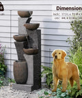 51.4 Inch Outdoor Water Fountain With Five Tier Showstopper Cascading Water Feature For Garden Patio Backyard Deck Porch And Home Art Decor With Lights And Pump Included next to a golden retriever.