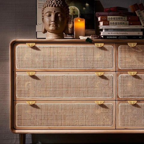Dresser with Solid Brass Edge Pulls For Cabinets And Dressers In Brushed Gold Finish Four Pack Knob And Pull Set installed