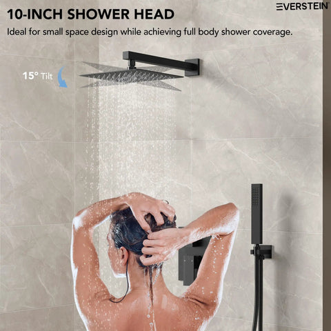 Top Shelf 10 Inch Rainfall Shower System With Adjustable Handheld Spray And Wall Mount Valve In Slick Matte Black Finish For Heavy Duty High Pressure Bathroom Upgrades