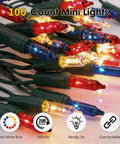 Red White Blue LED String Lights With Clear Bulbs On Green Wire UL Listed Connectable Patriotic Decor For Independence Day 4th Of July Memorial Day 100 Count 21 Feet Long Lasting