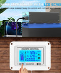 Beefy 2500W Pure Sine Wave Inverter remote LCD controller showing 12.5V battery and 120V AC readings.