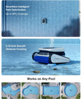 Ultramarine P1 Pool Cleaner Robot With 4800GPH UltraPure Suction Dual Layer Filtration navigating pool floor and walls