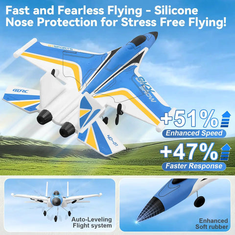 Epic RC Plane for Adults and Kids, Easy to Fly Fighter Jet with 2.4GHz Remote, showcasing its enhanced speed and response features.
