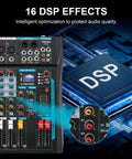 6 Channel USB Audio Mixer For Streaming And DJ Sets With Built In 16 DSP Effects, 48V Phantom Power, USB Audio Interface image