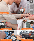 6000-Count True RMS Digital Multimeter with auto and manual ranging used in various electrical testing scenarios.