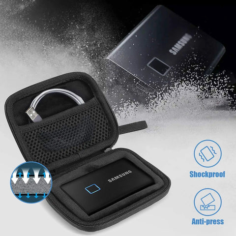 Tough Hard Carry Case For Samsung T7 And T7 Touch Portable SSDs With Shockproof Exterior And Soft Lined Interior Includes 2 Cable Ties
