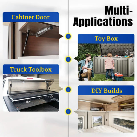 Gas Struts 10 Inch 33 Lb With Brackets Heavy Duty Lift Supports for RV cabinets, truck toolbox, toy box, DIY builds.