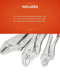 Curved Jaw Locking Pliers With Wire Cutter Set For Home DIY And Pros, Heavy Duty Locking Pliers Pack In 5 Inch, 7 Inch And 10 Inch