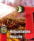 Adjustable Cone Tip Garden Hose Nozzle With Rear Trigger Grip And Standard Thread Connection, red and black, spraying mist