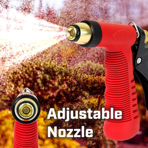 Adjustable Cone Tip Garden Hose Nozzle With Rear Trigger Grip And Standard Thread Connection, red and black, spraying mist