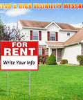 Double Sided For Rent Yard Sign Set With Metal Stakes 17 By 13 Inch Corrugated Plastic Real Estate Sign in front of house