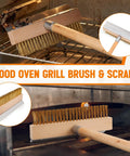 37 Inch Wood Handle Pizza Oven Brush With Scraper, cleaning oven with brass bristles, steel scraper, and aluminum tip