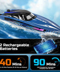 Fast 15 MPH RC Boat For Pools And Lakes With 3 Speed Modes Dope LED Light Show Dual Batteries Delivering 30 To 40 Minutes Of Fun