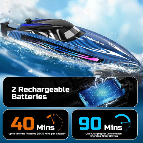 Fast 15 MPH RC Boat For Pools And Lakes With 3 Speed Modes Dope LED Light Show Dual Batteries Delivering 30 To 40 Minutes Of Fun