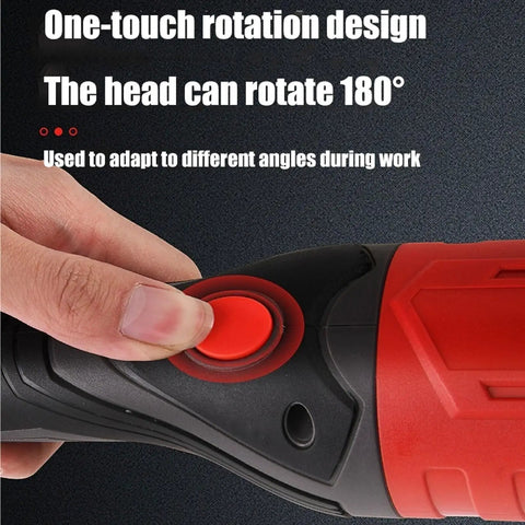 Heavy Duty Cordless Rebar Cutter 1380W With 2 Batteries, 180 Degree Rotating Head For Steel Metal Rods, close-up of rotation button.