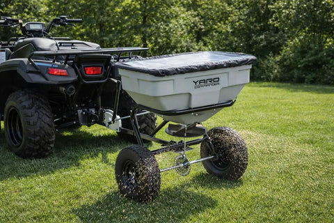 Tow Behind Lawn And Garden Broadcast Spreader Be A Workhorse, 125 Lb Capacity, Handles Seed Fertilizer Salt And Ice Melt, Durable Rust