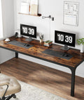 Extra Long 78.7 Inch Double Computer Desk For Two, Sturdy Home Office Workstation With Thick MDF Panel And Heavy Duty Iron Pipe Frame In Brown And Black