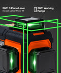 Self Leveling Laser Level With 3x360 Degree Green Beams Rechargeable Battery Magnetic Mount And Compact Rugged Design For Fast Accurate Interior And Exterior Layouts On Any Jobsite, orange and black