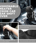 Black velvet gear shift hoodie for cars installed on a car shifter, showing sweater design, highlighting soft, durable material.