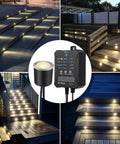 Smart Dimmable LED Deck Lights With Timer And Photocell Sensor, IP67 Waterproof 32mm Round Outdoor Pathway Kit, 20 Pack on steps