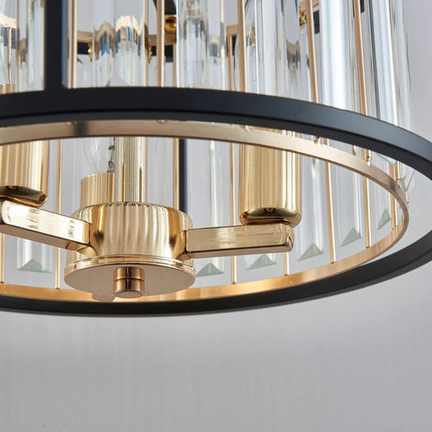Crystal Semi Flush Mount Ceiling Light Fixture With 3 Light Modern Farmhouse LED Drum Crystal Lamp E12 Base D13 X H15 Gold Matte Black Finish Metal Frame Dope Shine For Living Room