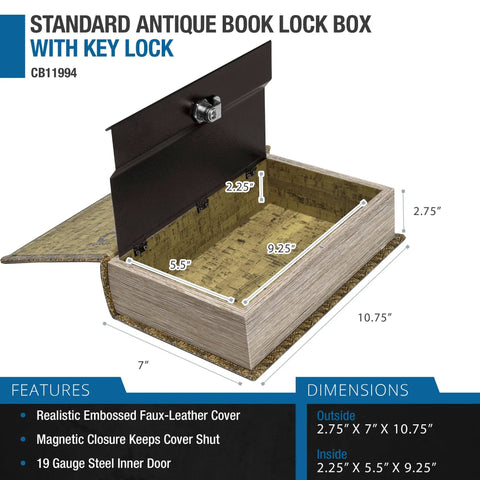 Antique Map Book Safe With Key Lock and Hidden Diversion Magnetic Closure Stash Ready Steel Compartment for Cash Jewelry Valuables