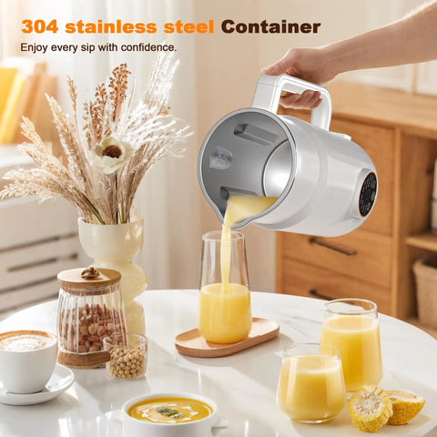 10 In 1 Plant Based Milk Maker All In One Kitchen Boss With 34 Oz Capacity 304 Stainless Steel pouring juice into glass